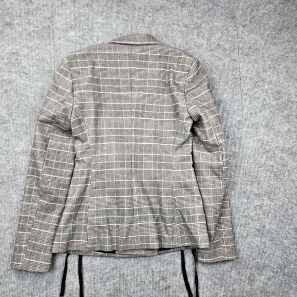 Bershka Blazer Womens Small Gray Plaid Double Breasted Lace Up Corset Jacket - Picture 8 of 8
